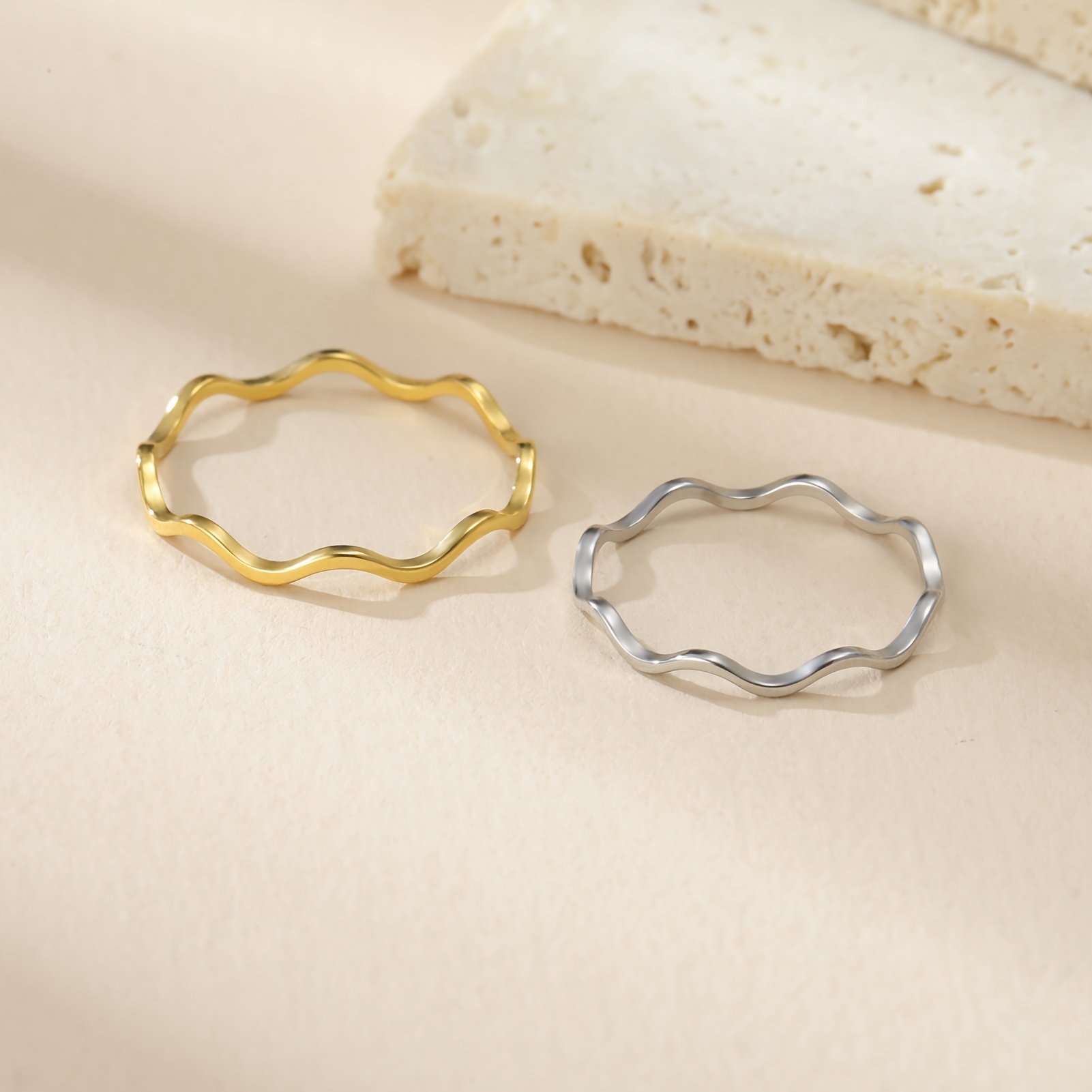 Sleek Stainless Steel Wave Ring for Women